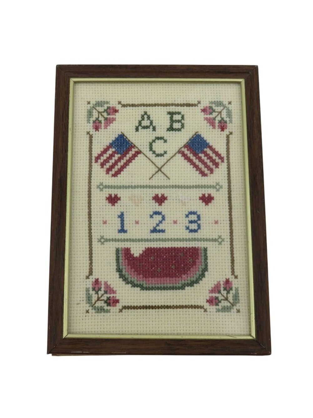 Handmade Summer USA Themed Cross Stitch Sampler Framed Hanging Decor America 250